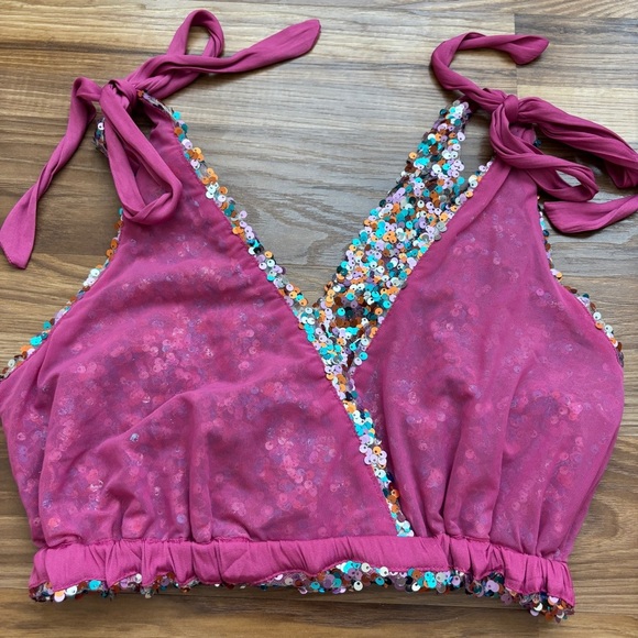 Free People Big Night Multi-Colored Sequin Crop Top - Picture 12 of 14